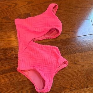 Little Celine Beach riot One-Shoulder Textured Pink Swimsuit